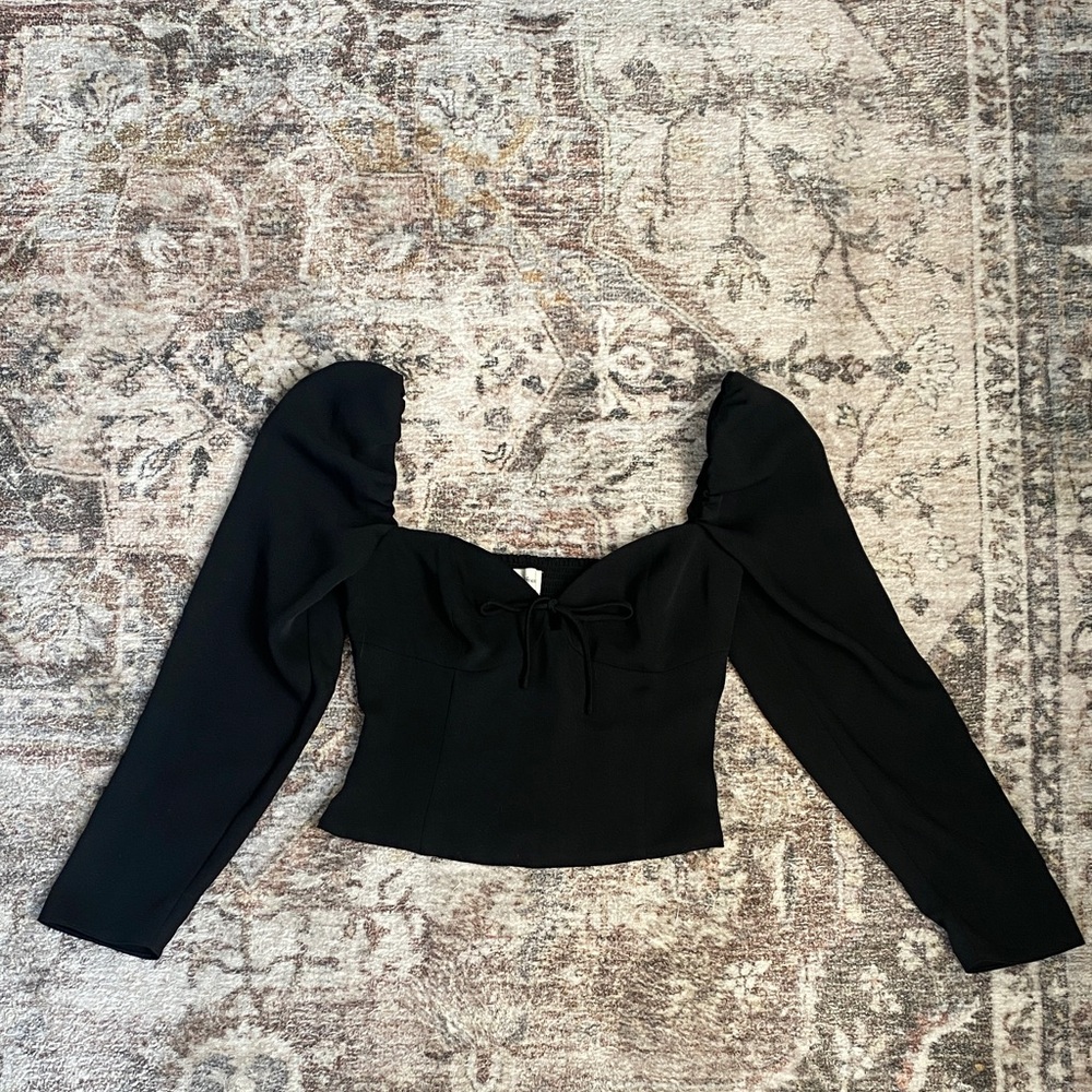 Wilfred Aritzia Black Milkmaid Sweetheart Neckline Corset-Style Long Sleeve Top